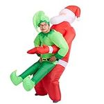 THE TWIDDLERS - Christmas Inflatable Santa Carry Me Elf Adult Costume - Red and Green Blow Up Fancy Onesie Xmas Party Suit - One Size, Fits Up to 2 Metre / 6.5 Ft