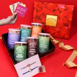 Healthy Treat Royal Rakhi Gift Hamper, Roasted Dry-Fruits & Nuts Gift Pack, A Pair Of Rakhi, Roli Chawal, Rakhi Cards, The Ultimate Assorted Rakhi Gift Hamper, Raksha Bandhan Gift Hamper