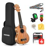 Donner Soprano Ukulele Beginner Kit 21 inch Ukulele Starter Set Mahogany Wood Adult with Free Online Lesson Nylon String Ukulele Hawaii Guitar Pack DUS-200