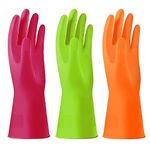 Alimat PluS 3 Colors Rubber Gloves, Washing up Gloves Without Liner, Reusable Cleaning Gloves Latex Free, Waterproof Kitchen Gloves for Laundry, Gardening (S)