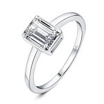 JewelryPalace Classic 1ct Emerald Cut Moissanite Solitaire Engagement Rings for Women, 14K White Gold Plated 925 Sterling Silver Promise Ring for Her, Anniversary Wedding Rings Size L