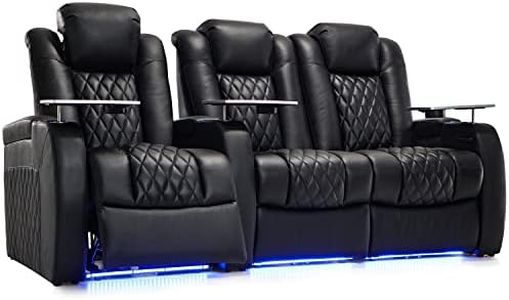 Weilianda Home Theater Seating Top Grain Leather Recliner Chair Dual Power Movie Gaming Sofa Electric Headrest with Tray Table Type-C USB Charge Cup Holders Black