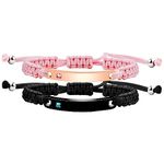 Uloveido Couple Bracelet Set - 2pcs His Hers Customized Name Identity Relationship Bracelets for Couples - Handmade Briaded Pink Black String Stainless Steel ID Plate Bracelets for Men and Women