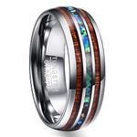 NUNCAD Men's 8mm Tungsten Rings Abalone Shell and Koa Wood Inlay Domed Wedding Band Ring Polished Finish Size V1/2