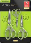 ARTEZA Household Scissors, 5, 7 and 8.25 Inches, Set of 3, All-Purpose Craft Scissors with 3D Blades of Stainless Steel
