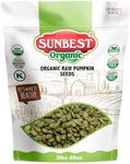 Sunbest Natural Organic Raw Pumpkin Seeds 48 oz (3 lb Bulk Bag) – USDA Organic, Unsalted Shelled Pepita Seeds – Gluten-Free, Non-GMO, Vegan, Kosher
