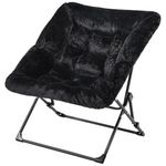 OAKHAM Comfy Saucer Chair for Adults, Soft Faux Fur Folding Lounge Chair for Bedroom Living Room Dorm Rooms Flexible Reading Chair for Teens Kids, X-Large Foldable Chair (Faux Fur-Black)