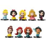 RVM Toys Set of 9 Cute Princess Action Figure Set Or Cake Topper Decoration Merchandise Showpiece of Jasmine Aurora Rapunzel Belle Snow White Cinderella Ariel Merida Mulan Table Gift Multicolor