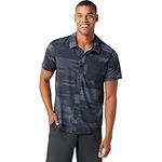 Smartwool Men's Merino Wool Printed Button Down — Short Sleeve Shirt (Regular Fit), Black Horizon Print, Small