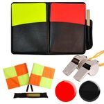 NAMIS Football Referee Cards Set Metal Referee Whistles with Lanyard Football Whistles Red Yellow Card with Bag Dial Mark Referee Flags for Football Game