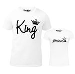 Hangout Hub Men's & Girl's Round Neck T-Shirt King Princess (White;Dad XL(42);Daughter 2-4Yrs ;) Pack of 2 Family T-Shirts