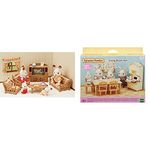 Sylvanian Families Comfy Living Room Set & 5340 Dining Room Set, Multicolor