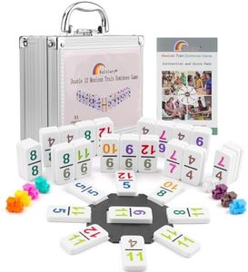 Kalolary Double 12 Mexican Train Dominoes, 91 Tiles Number Dominoes Games in an Aluminum Case with 9 Trains Instruction Booklet Score Pads and Octagon Shape Hub (Numbers Style)