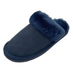 Deluxe Ladies Sheepskin Mule Style Slippers with Thick Sheepskin Lining (Navy, numeric_5)