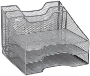 Mind Reader Desktop Organizer, Vertical File Holder, Paper Trays, Office, Metal Mesh, 12.5" L x 11.5" W x 9.5" H, Silver