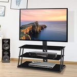 3 Tier Multi-function Swivel Floor TV Stand, Height Adjustable Bracket Entertainment Stand for 32 to 65 Flat or Curved Screen Multi-Function TV Stand, BlackTempered Glass Television Stands