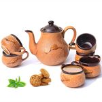 Pure Source India Ceramic Kettle & Cup Set for Tea, Coffee, Hot Drinks 6 Cups & 1Tea Kettle (Capacity 1200 ML)