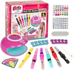 CYZAM Nail Art Studio for Girls, Nail Polish Kit for Kids Age 6-12, 3 in 1 Nail Polish Pen, Nail Dryer, Stickers, Glitter, Decoration Supplies, Non Toxic Nail Polish, Girls stuff for Spa 6 7 8 9 10 12 Years