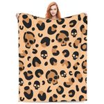 Skull Leopard Spot Print Blanket Retro Camouflage Leopard Beige Background Horror Skull Gifts Blanket for Adult Kids Super Soft Flannal Skull Blanket for Bed Couch Sofa Halloween Decor 60X50 Inch