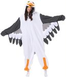 Supodon Adult Onesie Seagull Costume Unisex Halloween Cosplay Plush Animal Homewear Pajamas Sleepwear Jumpsuit for Women Men, Grey, X-Large