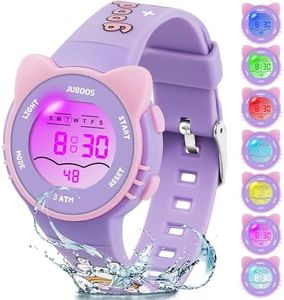 Juboos Kid's Digital Watch for Boys and Girls, Waterproof LCD Digital Sports Kids Watch with 7 Color LED Lights, Stopwatch, Alarm, Suitable for 4-12 (Purple)
