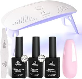 Beetles Nude Pink Gel Nail Polish Kit with UV LED Light Nail Lamp Starter Kit Base Gel Top Coat Soak Off Nude Pink Gel Polish Set with Nail File for DIY Home Manicure Neutral Nails Gift for Women