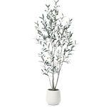 OAKRED Artificial Olive Tree, 5FT Fake Silk Plants with White Planter, Tall Artificial Plants Indoor, Faux Olive Tree for Home Living Room Decor, Set of 1