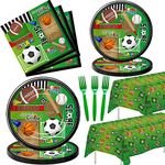 Xigejob Sports Theme Birthday Party Supplies Tableware, Sports Party Decorations, Plates, Cups, Napkins, Tablecloth, Forks, Soccer Basketball Baseball Football Theme Decorations Dinnerware | Serve 24