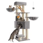 Feandrea Cat Tree for Large Cats, Heavy-Duty Cat Tower with Self-Warming Pads, 2 Self-Groomers, 9 Scratching Posts, Large Perch, Cave, Baskets, 50 x 50 x 160 cm, Dove Grey and Cream White PCT003N01