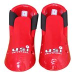 USI UNIVERSAL THE UNBEATABLE Martial Arts Boots, Foot Guard, Foot Protector, 770BD Martial Art Guards, Dip Foam Construction, Elastic/Hook & Loop Closure (Size S, Red)