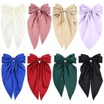 8 Pack Satin Big Large White Pink Red Blue Black Ribbon Hair Bows for Women Oversized Bow with Long Tail Hair Bow Clips French Barrette Bun Holder Hair Accessoriesfor Women Girls