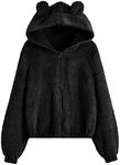tuduoms Women's Fashion Teddy Bear Hoodies Cute Ears Plush Warm Winter Jakcet Lightweight Long Sleeve Fleece Sweatshirt Tops, Black, Large
