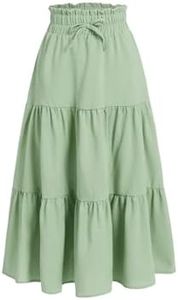 Floerns Girls Boho Floral Print High Waist Flare Hem Summer Long Skirt Mint Green 11-12Y