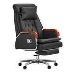 KINNLS Cameron Massage Office Chair,Genuine Leather Managerial Executive Desk Chairs Ergonomic Comfortable Chair Fully Reclining with Headrest and Footrest,Adjustable Angle (Massage Chair-Black)