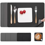 Myir JUN Leather Table Mats and Coasters, Dual-Sided Leather Placemats and Coasters Waterproof Placemats Set of 6 Place Mats Non-Slip Washable Table Mats (Grey Black, Set of 6)