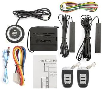 P Partol Car Alarm System Push Start System Smart Key PKE Car Security Alarm Passive Keyless Entry Engine Start Stop Push Button Remote Starter Shock Sensor Alarm Universal for Most 12V Cars