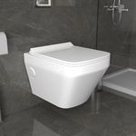 B Backline Ceramic Wall Hung Rimless Commode | Wall Mount Western Toilet Commode with Soft Closing Toilet Seat - P Trap Outlet Is From Floor (White) (7 Years Glaze Warrenty)