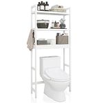 SMIBUY Bathroom Storage Shelf, Bamboo Over-The-Toilet Organizer Rack, Freestanding Toilet Space Saver with 3-Tier Adjustable Shelves (White)