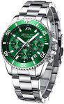 MEGALITH Mens Watches with Stainless Steel Waterproof Analog Quartz Fashion Business Chronograph Green Watch for Men, Auto Date