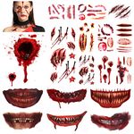 HOWAF Halloween Scars Tattoos, Halloween Zombie Makeup Kit Tattoos Halloween Face Tattoos Stickers Fake Scab Blood Wound scar Temporary Tattoos for Kids Adults Halloween Party Cosplay Costume Supplies