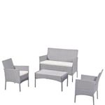 XEO HOME 4 Pc Rattan Garden Furniture Sets 4 Piece Indoor Outdoor Table and Chairs Set Balcony Patio and Conservatory Furniture Sofa Backyard Pool Side Coffee Seater (Grey)