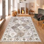 SHACOS Rugs Washable Small Rug for Living Room Non Slip Vintage Area Rug for Bedroom Floral Print Bobo Rug Doorway Entryway Floor Carpet Rug for Dining Room Kitchen Nursery Room, 90x150 CM, Brown