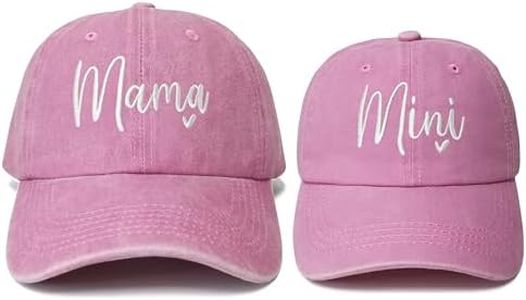 Shenbors Embroidered Mama Mini Matching Hats, Parent Child Baseball Caps, Pink Gifts for Mom Daughter Mother Me Mommy Toddler
