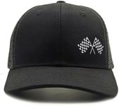 Jumsky Race Hats for Men Women,Racing Baseball Caps, Gift for Race Car Fans, Adjustable Flag Embroidered Trucker Hat Black