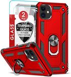 LeYi for iPhone 11 Case with 2 PCS Tempered Glass Screen Protector, Military Grade Shockproof iPhone 11 Phone Case, Heavy Duty Phone Case for iPhone 11 with 360° Metal Kickstand (6.1-Inch, Red)