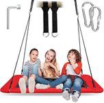 Tree Swing for Kids Adults - 700lb Platform Swing Hanging Kit | Rectangle Giant Outdoor Swing | Swing Bed for Backyard Indoor with Durable Steel Frame, Adjustable Swivel Ropes (Red, Rectangle)