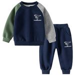 Volunboy Baby Boy Clothes Fall Outfits Toddler Sweatsuit Dinosuar Long Sleeve Crewneck Sweatshirt Set (Navy, 4T)