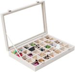 Mebbay 35 Grid Velvet Jewelry Tray Organizer Felt Jewelry Box Tray Holder with Clear Lid for Drawer, Stud Earring Necklace Bracelet Ring Healing Stones Storage (Creamy White), 13.8" x 9.4" x 2"