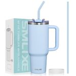 SMLIXE 40 oz Tumbler with Handle and Straw Lid,Insulated Reusable Stainless Steel Water Bottle Travel Mug，Cupholder Friendly Double Wall Vacuum Sealed Cup (Sky Blue), 40KFB