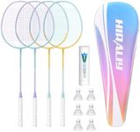 HIRALIY Badminton Rackets Set for Backyards, Badminton Set, Includ 2/4 Rackets, 6/12 Birdies, 1 Carrying Bag, Outdoor Game for Adult Family Kid Beginner (4 Player(4 Racket 6 Birdies 1 Bag), 4)